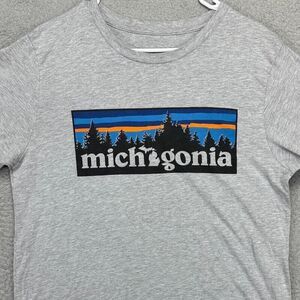Michigonia Michigan Shirt Unisex Large Grey Graphic Print Long Sleeve T-Shirt